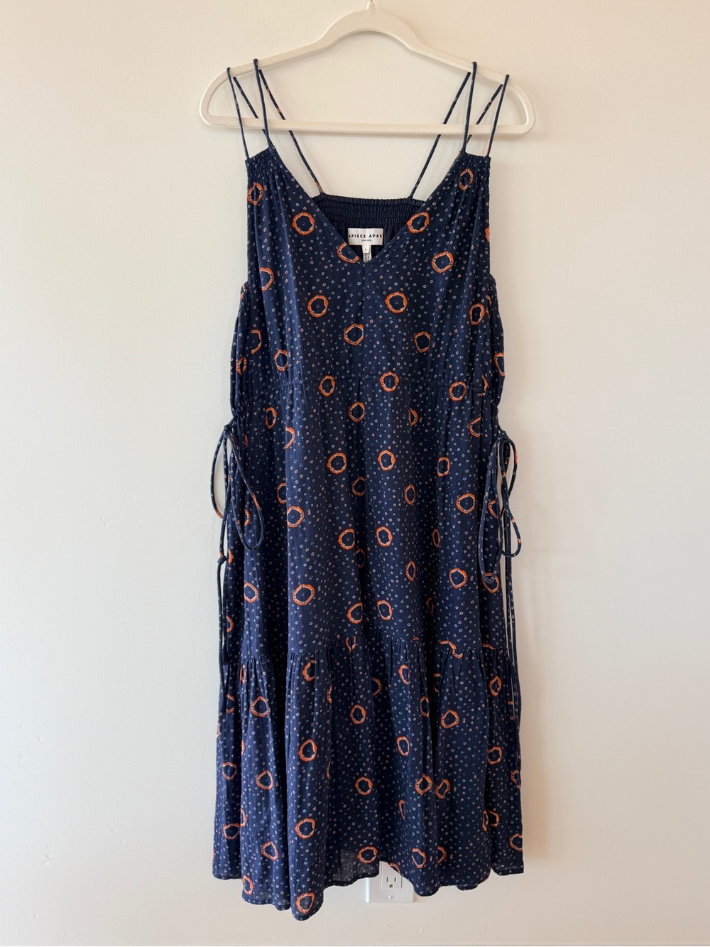 Apiece Apart Daphne Dress in Shibori Dot Midi Navy Blue Orange Womens Small - Picture 5 of 16